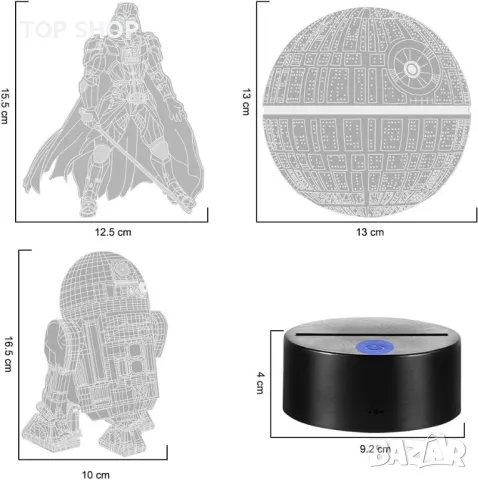 Star Wars 3D лампа с 3 плаки, 16 цвята, дистанционно, снимка 6 - Лед осветление - 49157857