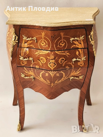 Бароков скрин с инкрустации и мраморен плот, снимка 5 - Скринове - 51655730