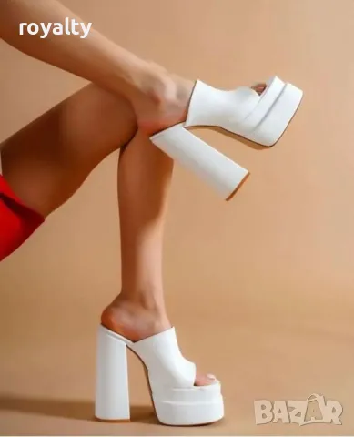 Чехли на ток - бяла кожа