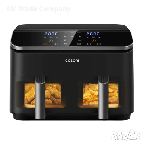 Фритюрник с горещ въздух Cosori Dual Basket Еър фрайър CAF-R901, 8.5L, черен