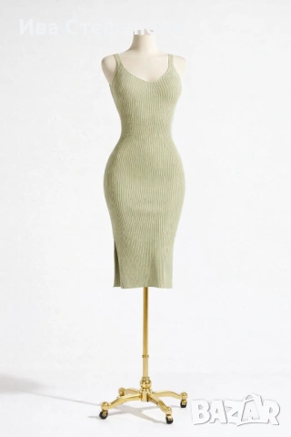 Нова ежедневна елегантна еластична бебешко зелен цвят рокля Guess guess  миди midi дължина , снимка 5 - Рокли - 51708301