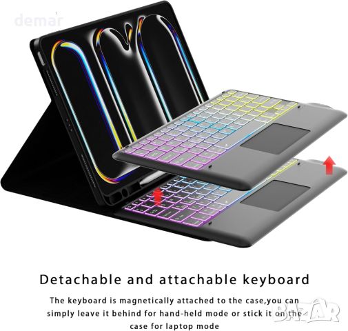 ROOFEI за iPad Pro 13-inch (M4)2024 Калъф с клавиатура,3 зони, 7 цвята, снимка 6 - Таблети - 46409255