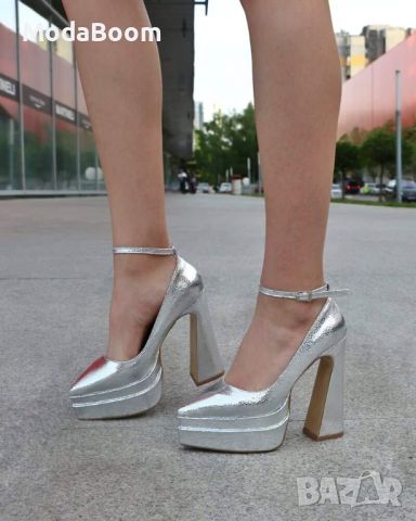⚡Стилни сребристи дамски обувки на ток⚡, снимка 1 - Дамски обувки на ток - 45445613