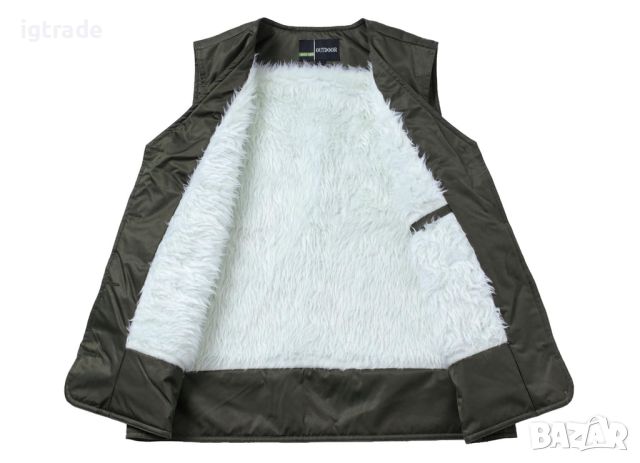 Мъжка зимна топла вълнена жилетка - Outdoor жилетка с джобове, термо зимна жилетка без ръкави - XL, снимка 2 - Якета - 45798533