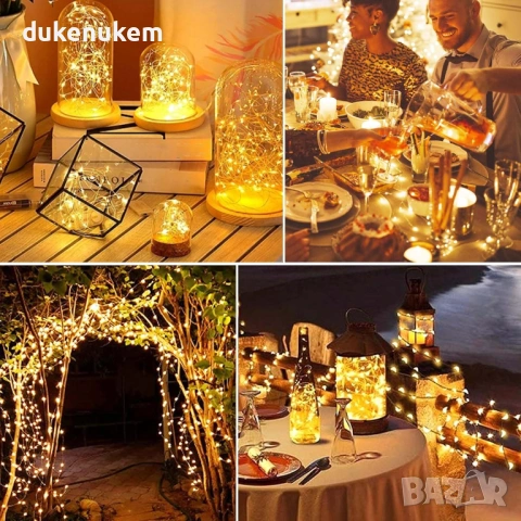 LED декоративни лампички на батерии – 5 бр. х 5 м, топло бяла светлина, снимка 5 - Декорация за дома - 53031435