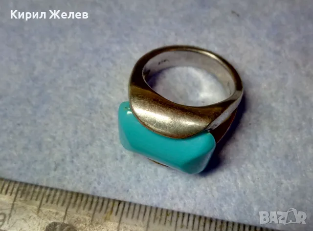 СКЪПОЦЕНЕН СРЕБЪРЕН ПРЪСТЕН СРЕБРО 925 с ГОЛЯМ ШЛИФОВАН ТЮРКОАЗ ВИНТИДЖ АРТ МОДЕЛ 48577, снимка 7 - Пръстени - 49294704