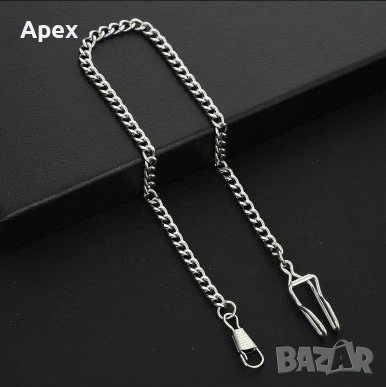 Стоманена Верижка за Джобен Часовник 37см. Масивен Сребрист Кюстек. Здрави и Стилни Верижки Кюстеци, снимка 3 - Джобни - 54010600