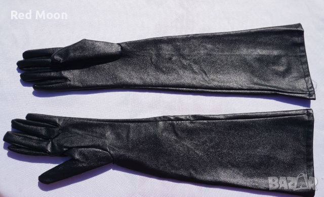 Дълги Черни Ръкавици От Изкуствена Кожа Размер S, снимка 8 - Ръкавици - 45483178