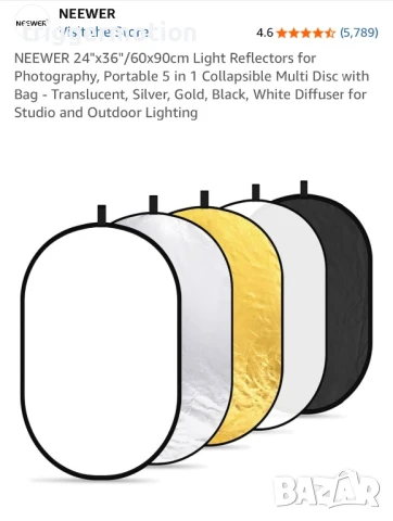 Neewer 5 в 1 мултифункционален фотографски рефлектор за студио и външна фотография 60 ×90 см, снимка 11 - Светкавици, студийно осветление - 51407685