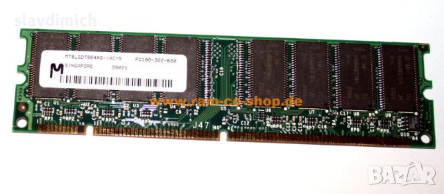 Продавам Рам Ram памет за компютър Micron Mt8lsdt864ag-10cy5 SDRAM 64MB 100 Mxz, снимка 1 - RAM памет - 46752620