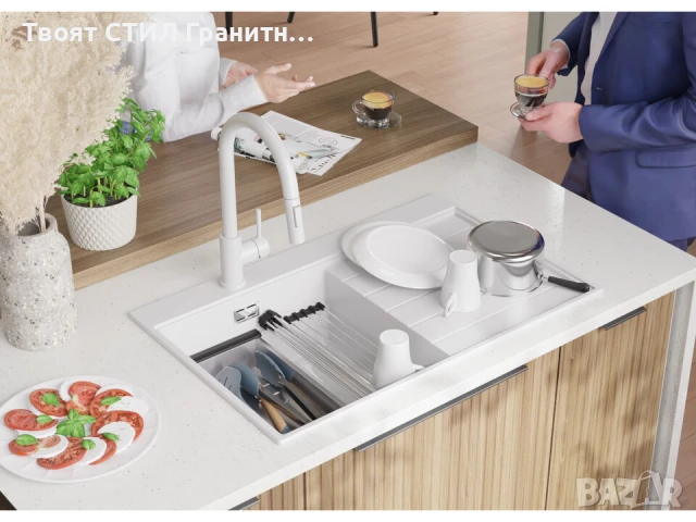 Бяла гранитна кухненска мивка Сидни 780-45 Ergo Multilevel 780х500