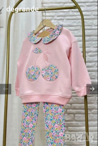  🧸Разкошен комплект с блузка с яка и черешки, снимка 3 - Детски комплекти - 54010866
