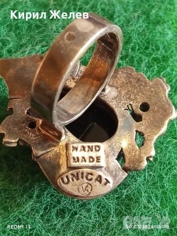 Екстравагантен сребърен пръстен с артистичен обков и ЧЕРЕН КВАРЦ елегантен 52938, снимка 6 - Пръстени - 54028032