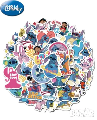 50 бр Лило и Стич lilo stitch самозалепващи лепенки стикери за украса декор картонена торта парти, снимка 16 - Други - 28665011