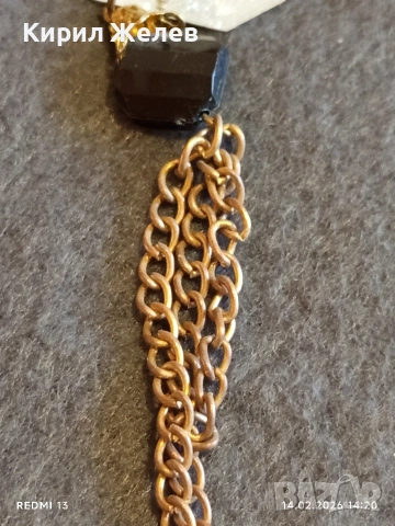 Винтидж колие statement бижу с опушен кварц и обсидиан Арт бижу 51805, снимка 4 - Колиета, медальони, синджири - 53475496