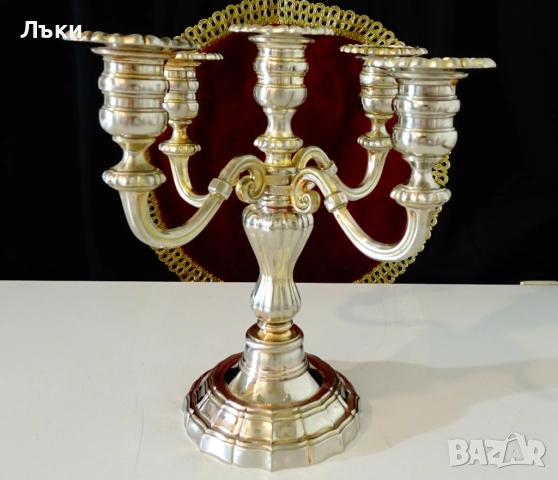 Посребрен свещник петица,1.6 кг.,викториански. 