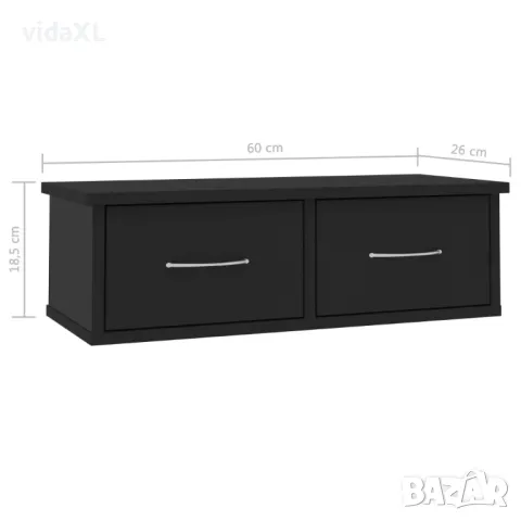 vidaXL Стенен рафт с чекмеджета, черен, 60x26x18,5 см, инженерно дърво（SKU:800586）, снимка 2 - Други - 48089845