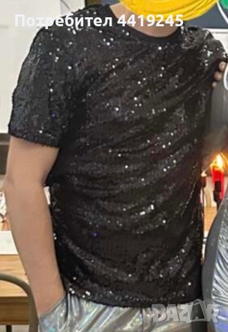 Мъжка тениска с пайети , снимка 3 - Тениски - 52858714