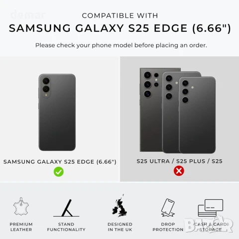 Snakehive за Samsung Galaxy S25 Edge - Калъф за телефон с портфейл от естествена кожа, снимка 2 - Калъфи, кейсове - 50767076