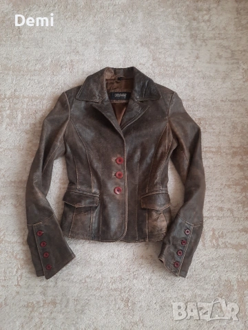 Дамско кафяво кожено яке. Винтидж , снимка 9 - Якета - 53842802