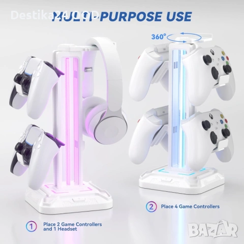 RGB стойка за слушалки и контролери , джойстик PS4, PS5, XBOX, снимка 2 - Слушалки и портативни колонки - 53207513