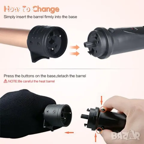 GINTOGE 5 в 1 Маша за коса за къдрене със сменяеми керамични цилиндъри от от 0,6 до 3 см, снимка 6 - Маши за коса - 50302972