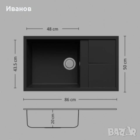 Мивка черен инокс 