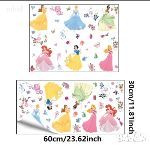 6 принцеси птички цветя самозалепващ стикер лепенка за стена мебел прозорец детска стая детски, снимка 3 - Други - 53740696