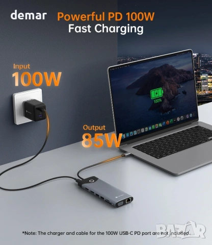Докинг станция NOVOO USB C 15 в 1, 2 HDMI 4K@60Hz, USB-C/A 10Gbps, VGA, SD/TF четец, RJ 45, снимка 6 - Кабели и адаптери - 53411201