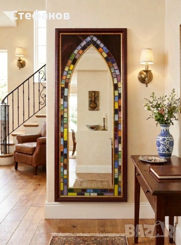 Голямо огледало за стена с витраж