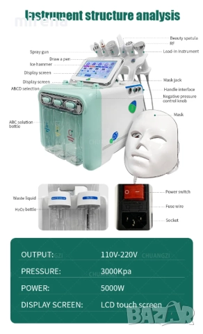 7 в 1 машина за микродермабразио за лице с водородна хидратация , снимка 3 - Козметични уреди - 51527783
