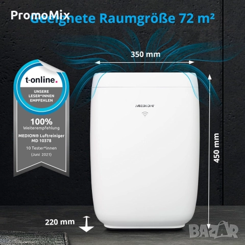 Пречиствател на въздух 3в1 Medion MD 10378 53W Smart Led дисплей Сензорен екран 72 m², снимка 7 - Овлажнители и пречистватели за въздух - 51907517