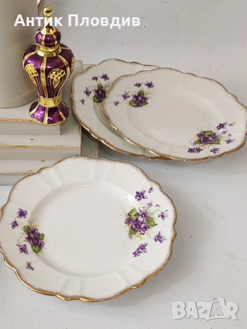 Десертен сервиз - Виолетки , снимка 3 - Чинии - 43423617