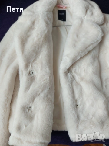 Дамско пухено палто В бял цвят, снимка 3 - Палта, манта - 53456372