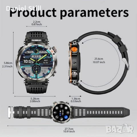 Водоустойчив Мъжки Смарт Часовник с Фенерче 600mAh Голяма Батерия4.32см Голям HD Дисплей, снимка 8 - Смарт часовници - 49358974