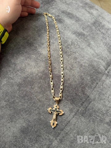 Мъжки златен ланец с кръст плътен , снимка 3 - Колиета, медальони, синджири - 53008761