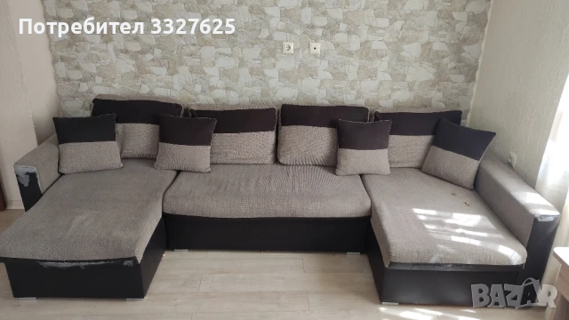 П-образен разтегателен диван с функция сън и място за багаж