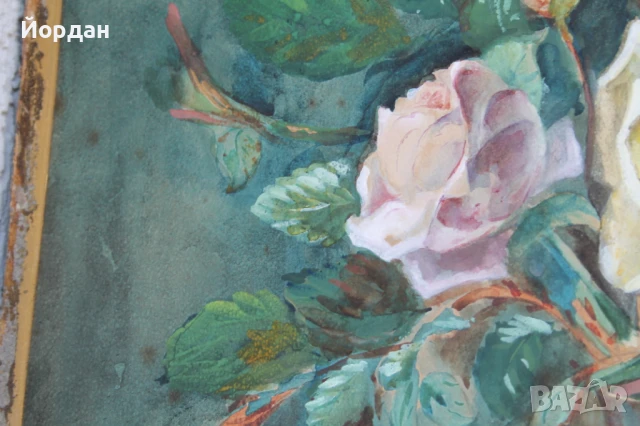 Стар акварел на дебел картон, снимка 6 - Други ценни предмети - 50917942