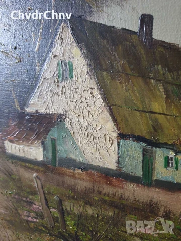 127х97см Quidousse/картина масло върху платно/пейзаж/къща-път-гора-езеро/масивна дървена рамка, снимка 6 - Картини - 50703341