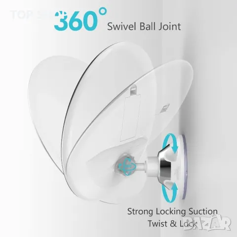 BEAUTURAL преносимо козметично LED огледало за грим/10x увеличени/вакуумна стойка с ключалка 360°, снимка 4 - Аксесоари за коса - 49308569