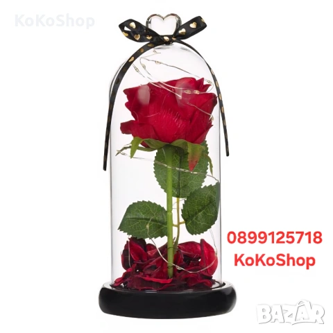 Роза в стъклен купол с LED светлини – подарък за Свети Валентин, снимка 3 - Декорация за дома - 53327694