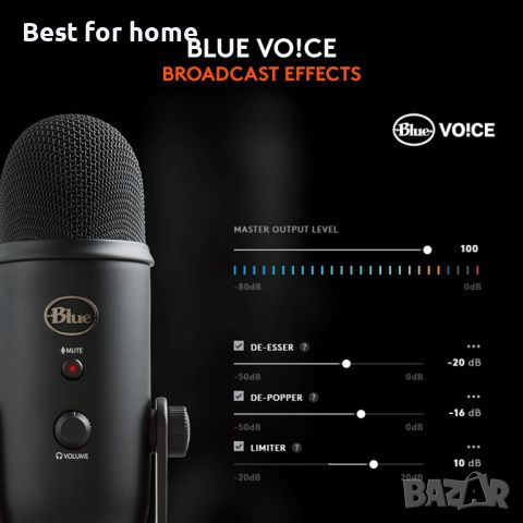 Професионален Микрофон Logitech Blue Yeti кондензаторен, 24-bit/48kHz, USB, черен, снимка 7 - Микрофони - 46708544