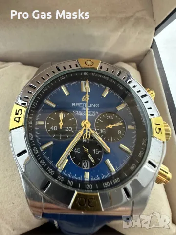 Часовник Breitling Light Dark BlueТежък Quartz Хронограф само за 300 лв с дървена кутия., снимка 1 - Мъжки - 47842233