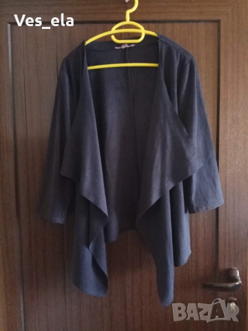 Тъмно синьо велурено отворено сако