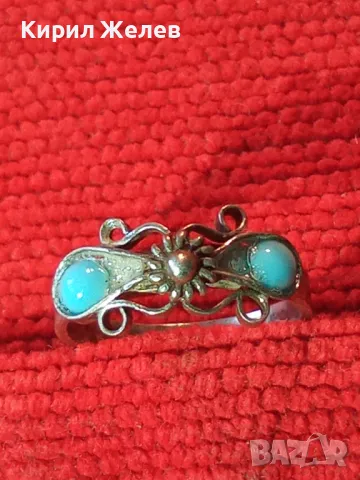 СТАР ТЮРКОАЗЕН МЕЛХИОРЕН ПРЪСТЕН МАЙСТОРСКА РЪЧНА ФИЛИГРАННА ИЗРАБОТКА РУСИЯ 44271, снимка 12 - Антикварни и старинни предмети - 49757345