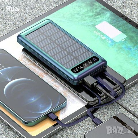 Мощна Преносима Соларна Батерия 30000mAh с вградени кабели и фенер, снимка 3 - Външни батерии - 45240327