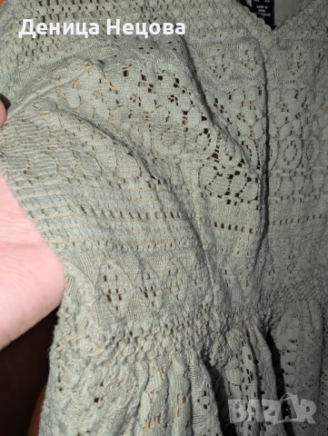 Рокля с дантела, зелена рокля, цвят каки, снимка 8 - Рокли - 52704673