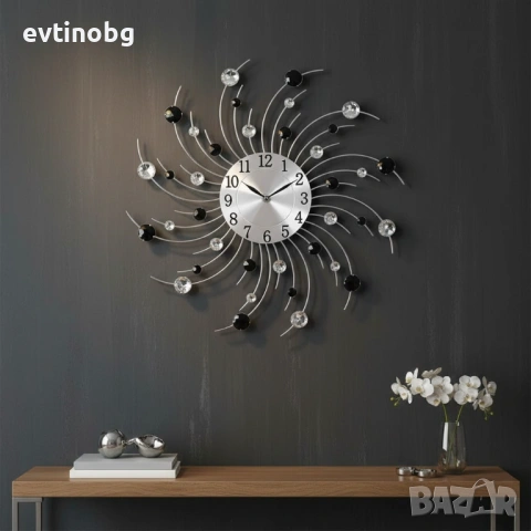 Модерен декоративен стенен часовник с кристали, 50 см, снимка 3 - Други - 53770033