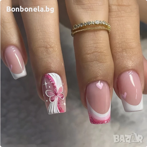 Самозалепващи изкуствени нокти 24 бр. + лепило в комплект, снимка 4 - Продукти за маникюр - 53033538