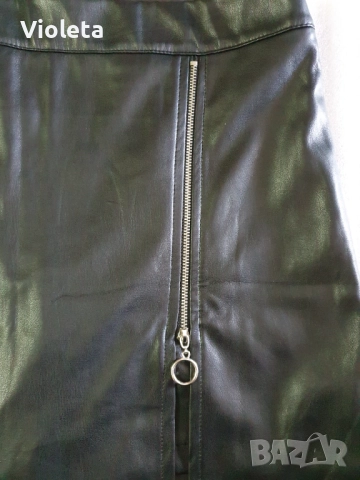 Къса пола от еко кожа с панталонки. Обиколка на талията 82см., снимка 4 - Поли - 52453720